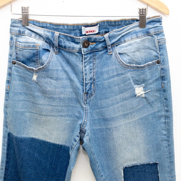 Bongo Womens Size 12 Blue Skinny Leg Patch Light Wash Cotton Blend Stretch Jeans - Picture 2 of 11